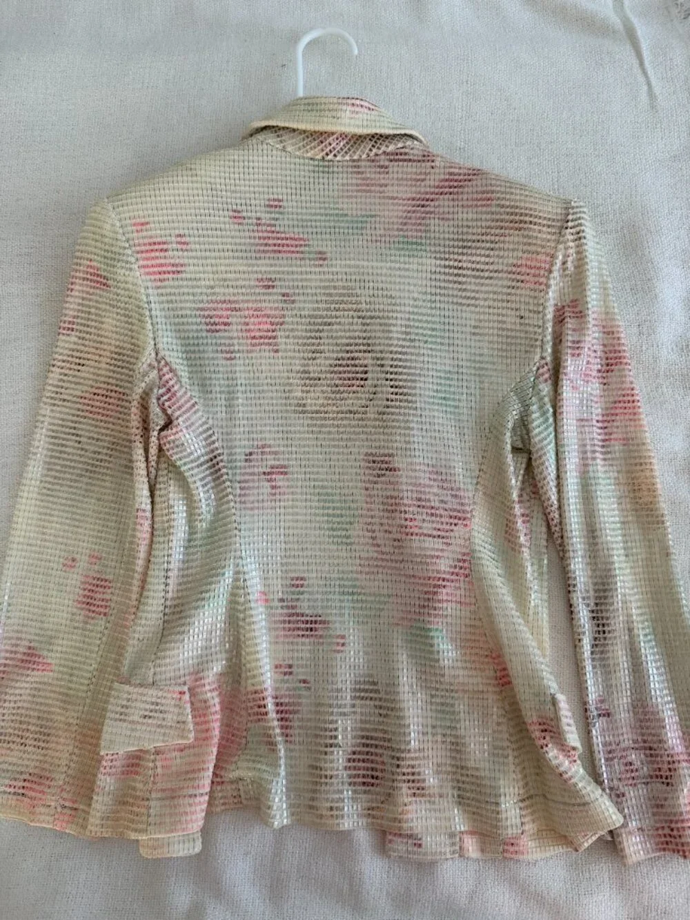 Caché Italy Metallic Pink & Ivory Textured Zip Jacket Petite Vintage Designer Bl - Picture 7 of 7